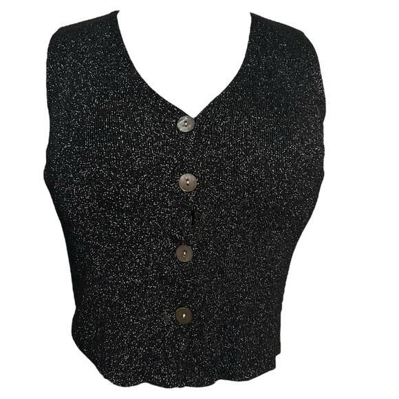 Black with Silver Sparkles Button Up Sweater‎ Vest Size M - Picture 1 of 5